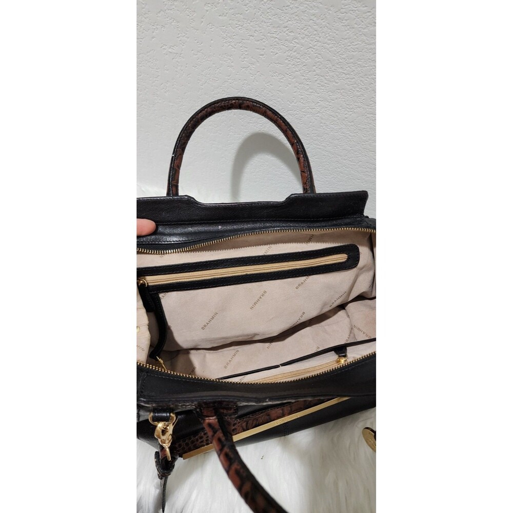 BRAHMIN TUSCAN COLLECTION Black Leather Shoulder Bag Croc Trim Handbag Purse - Picture 13 of 16